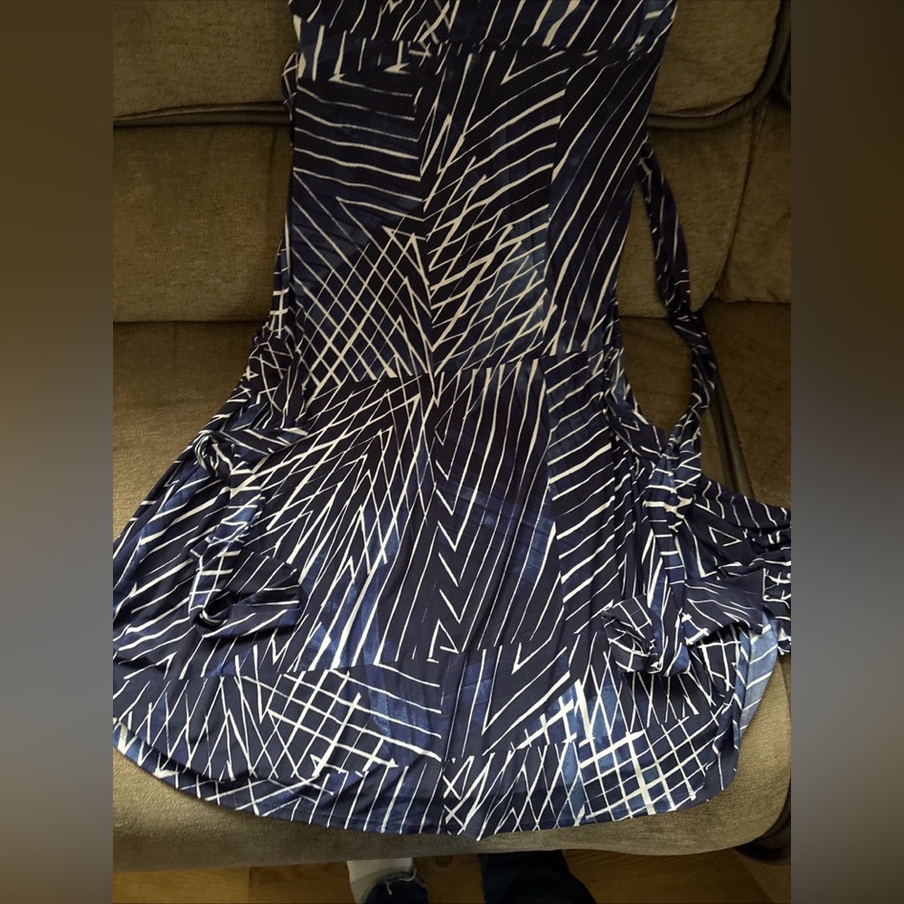 Lauren Ralph Lauren Women's Blue White  Stripe Tie Waist Maxi Dress Sz 8 flair